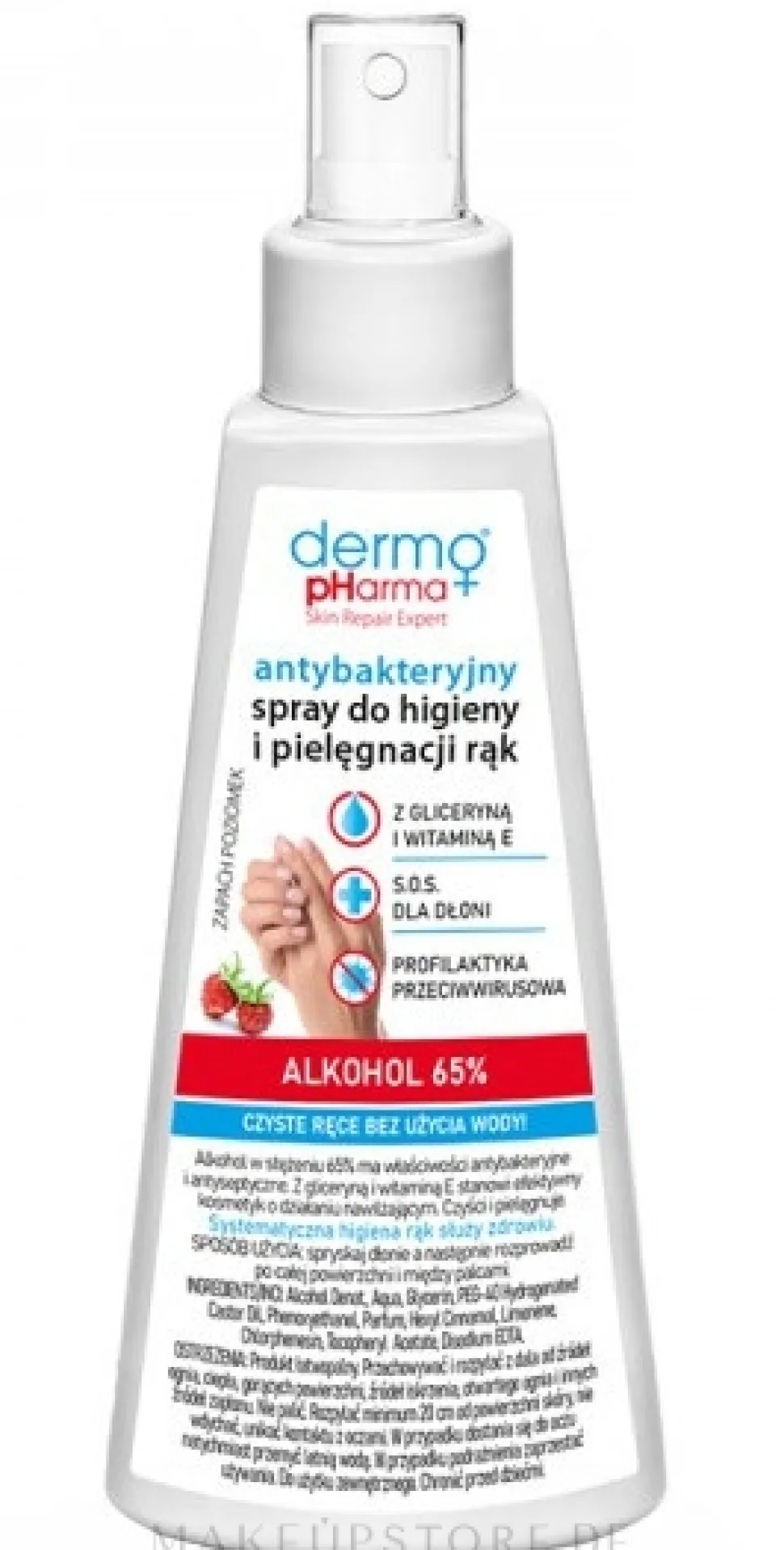 Antibakterielles Spray zur Pflege und Hygiene der Hände mit Erdbeere
