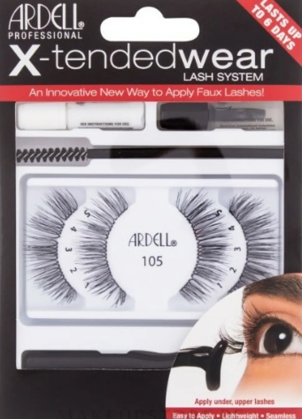 Ardell X-Tended Wear Lash System 105 (lashes/4pcs + clay/1ml + rem/1ml + appl/1pcs + brush/1pcs)