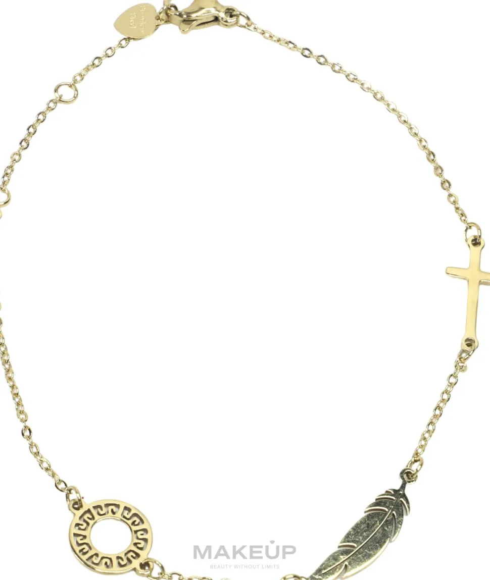 Armband für Frauen Kreis, Feder und Kreuz golden