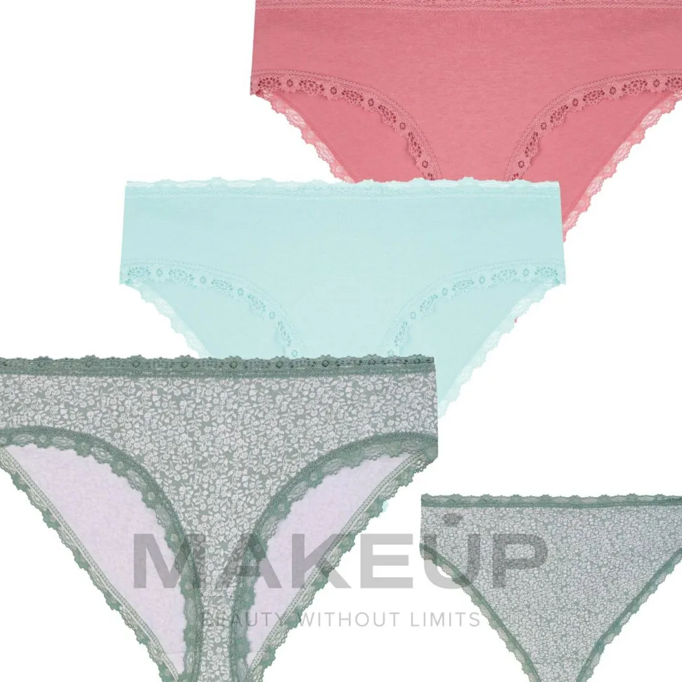 Baumwollhöschen für Damen Blumenmuster mit Spitze 3 St.