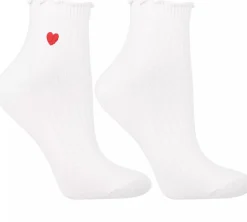 Damen Baumwollsocken mit Stickerei, CSL200-955, weiß mit Herz