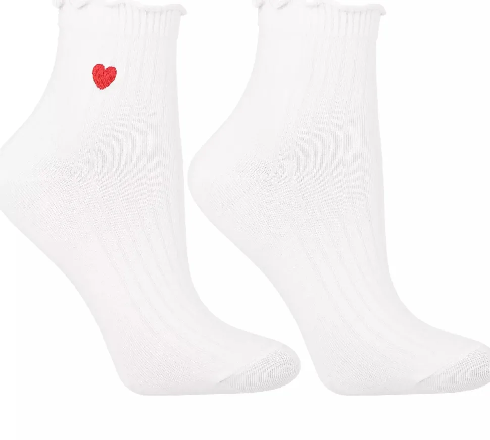 Damen Baumwollsocken mit Stickerei, CSL200-955, weiß mit Herz