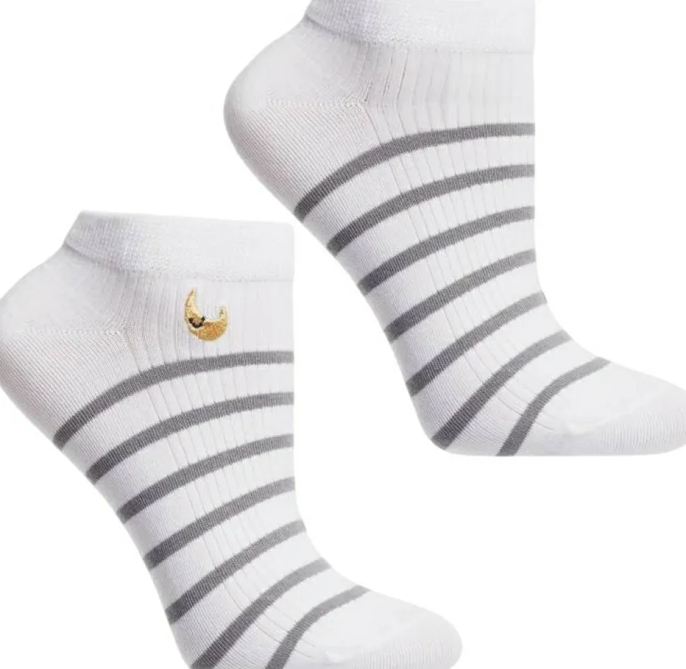 Damen gestreifte Knöchelsocken mit Stickerei, CSD240-165, weiß