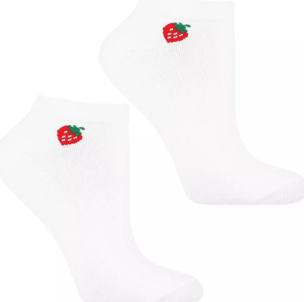 Damenknöchelsocken, CSD240-103, weiß mit Erdbeeren