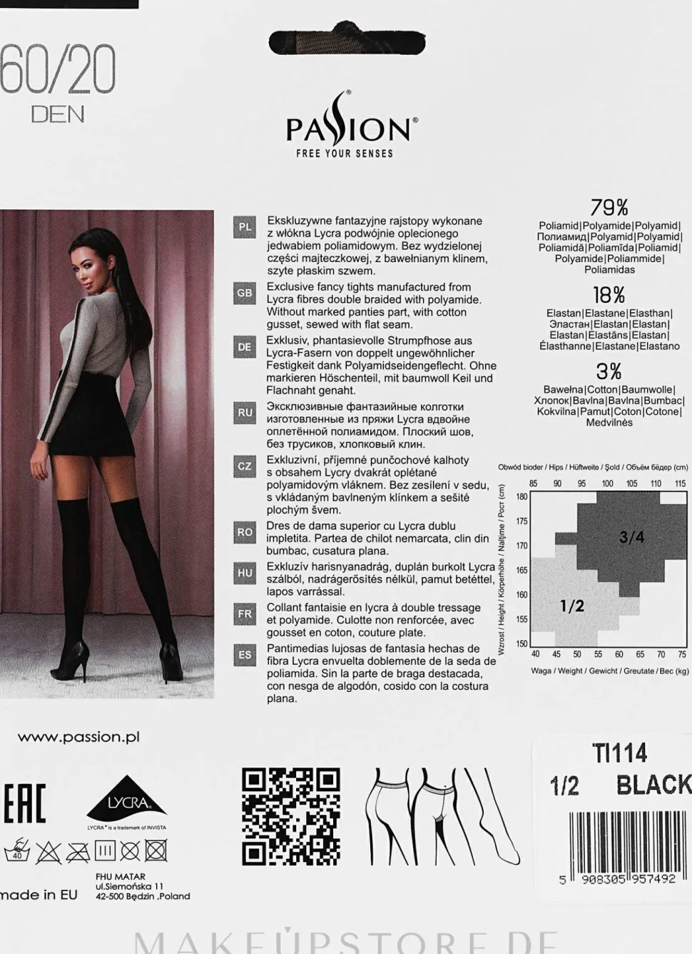 Damenstrumpfhose TI114, 60 DEN, noir