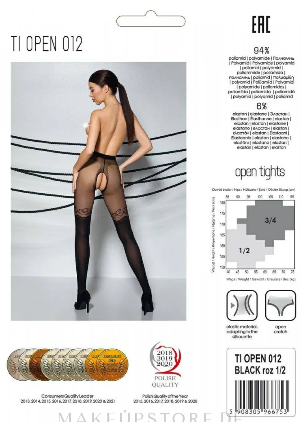 Erotische Strumpfhose mit Ausschnitt Tiopen 012 20/40 Den black