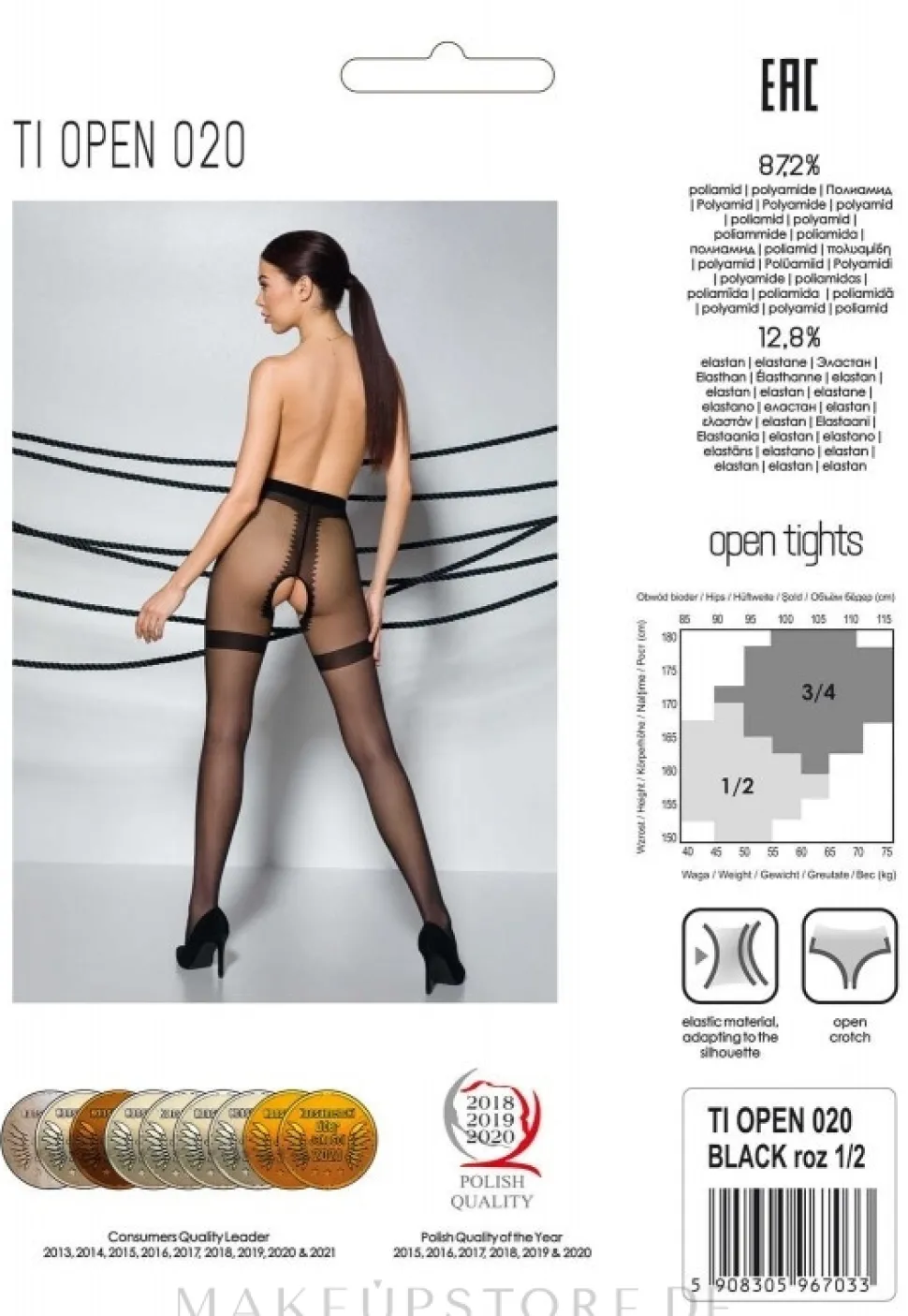 Erotische Strumpfhose mit Ausschnitt Tiopen 020 20 Den black