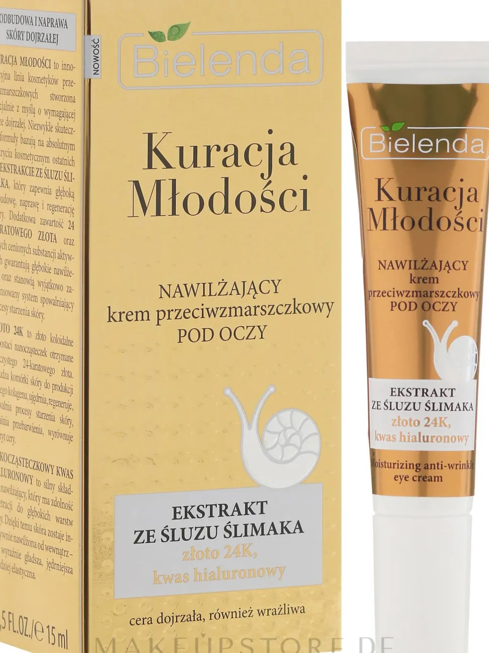 Feuchtigkeitsspendende Augencreme mit Hyaluronsäure, Schneckenschleim-Extrakt und Gold