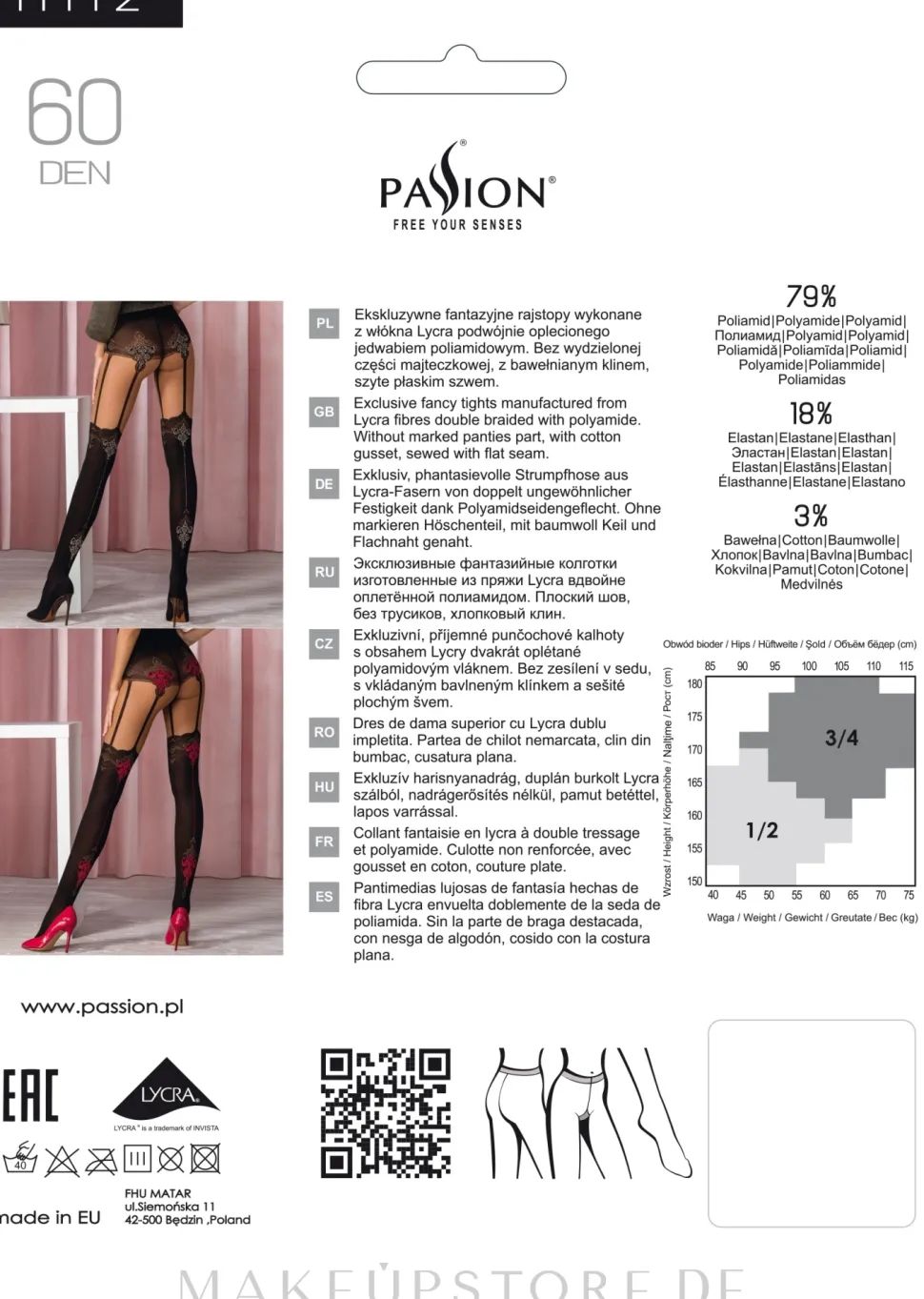 Gemusterte Strumpfhose in Strapsstrumpf-Optik TI112 60 Den nero-roso