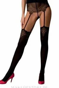 Gemusterte Strumpfhose in Strapsstrumpf-Optik TI112 60 Den nero-gold