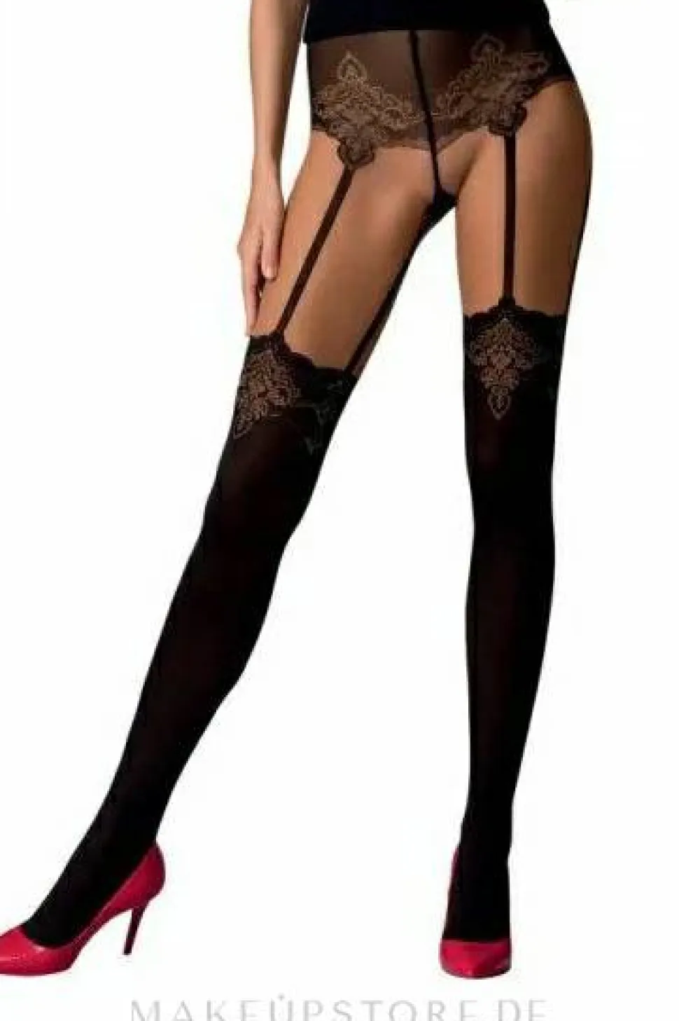 Gemusterte Strumpfhose in Strapsstrumpf-Optik TI112 60 Den nero-gold
