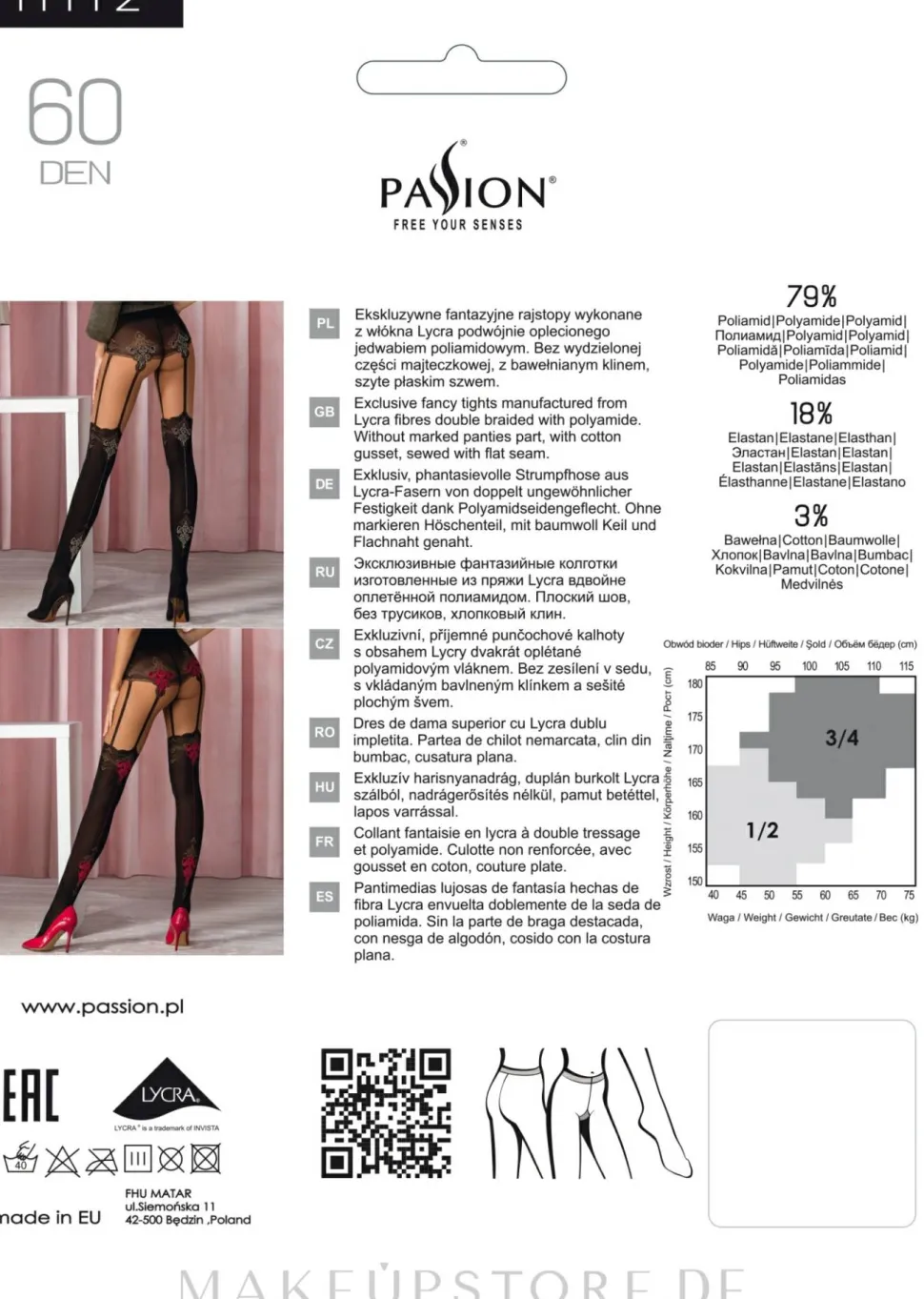 Gemusterte Strumpfhose in Strapsstrumpf-Optik TI112 60 Den nero-gold