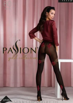 Gemusterte Strumpfhose in Strapsstrumpf-Optik TI113 60 Den nero-claret