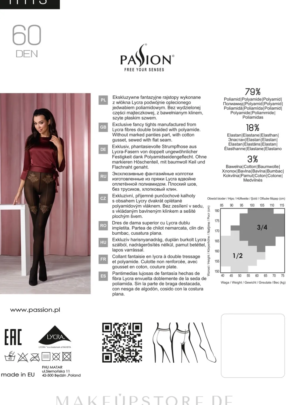 Gemusterte Strumpfhose in Strapsstrumpf-Optik TI113 60 Den nero-claret