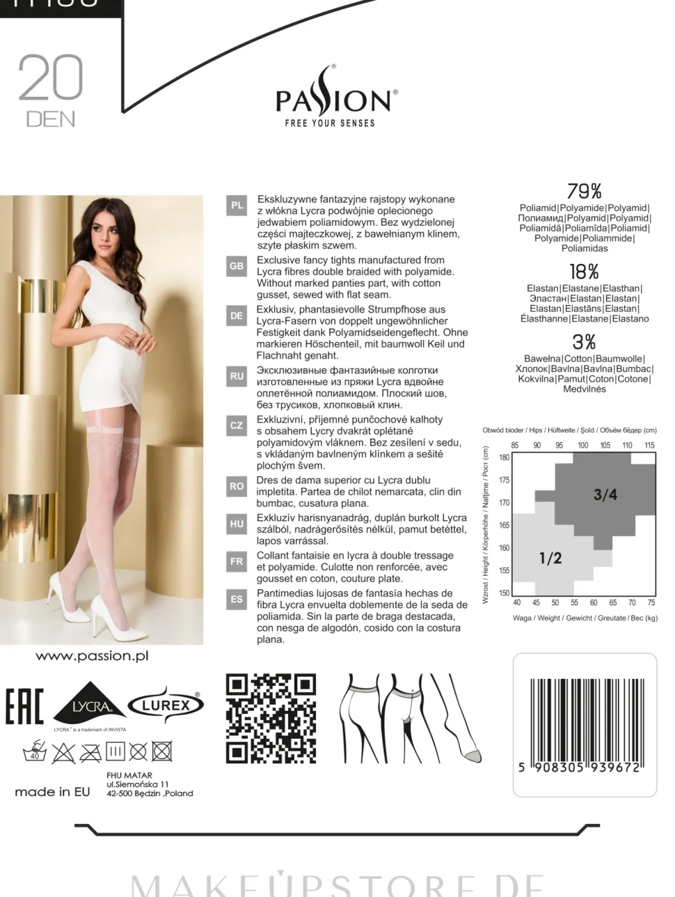 Gemusterte Strumpfhose in Strapsstrumpf-Optik TI108 20 Den bianco