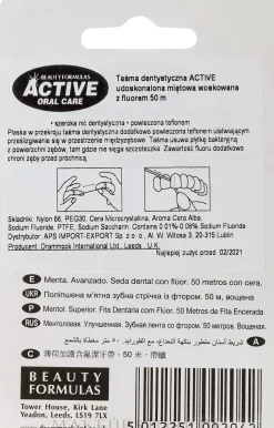 Gewachste Zahnseide mit Minzgeschmack und Fluorid 50 m