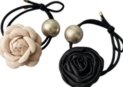 Haargummis GUM164, mit Rose und Perlen 2-in-1