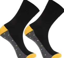Herrenlange Socken mit Punkten 'Casual', mit gelber Ferse