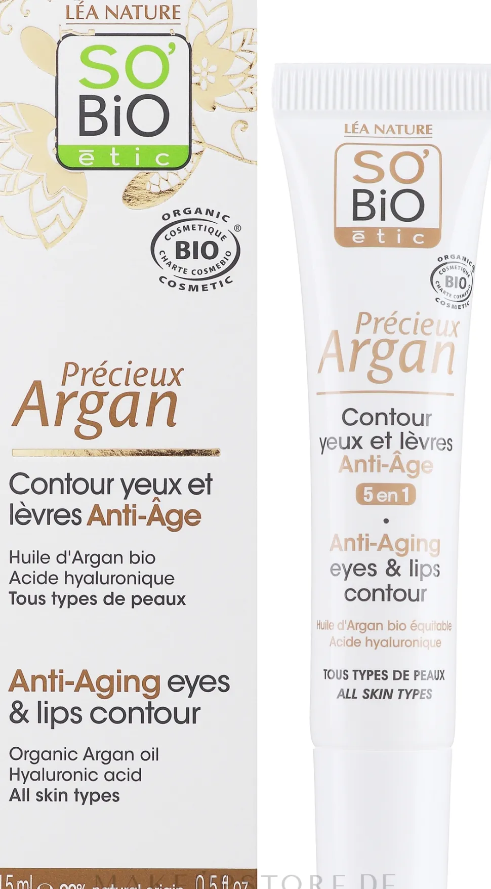 5in1 Anti-Aging Augen- und Lippenkonturcreme mit Bio Arganöl und Hyaluronsäure