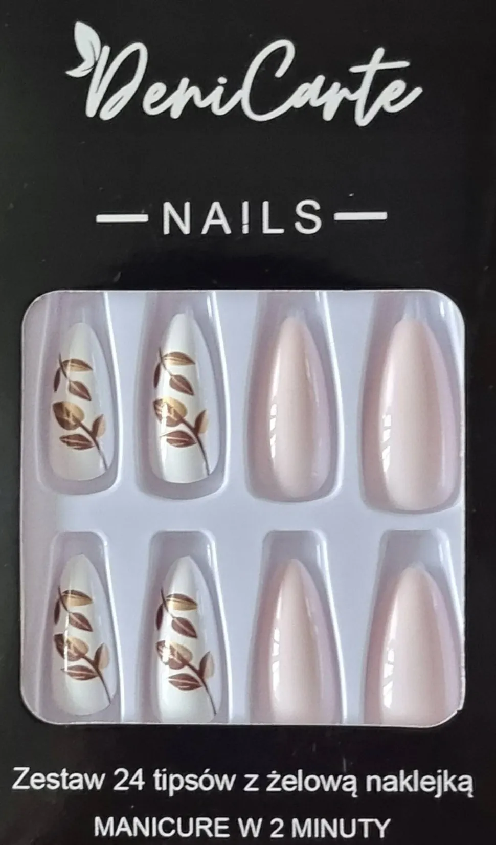 Künstliche Nägel, mandelförmig, rosa und gold, 24 Stück