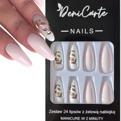 Künstliche Nägel, mandelförmig, rosa und gold, 24 Stück