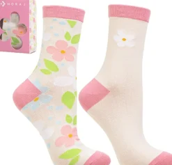 Lange Damenstrümpfe mit Blumen, bunt, 2 Paare