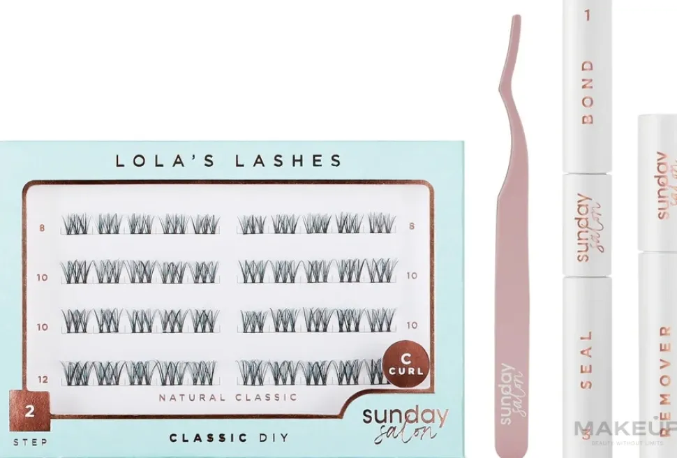 Lola's Lashes Natural Classic Diy Lash Extensions Starter Set (bond/seal/2x3.5ml + remover/4ml + eyelashes/40pcs + applicator/1pcs)