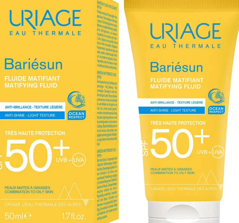 Mattierendes und feuchtigkeitsspendendes Sonnenchutzfluid für das Gesicht SPF 50+
