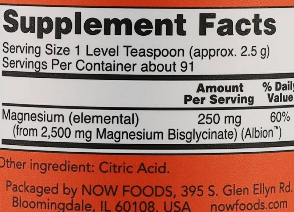 Mineralien Magnesiumbisglycinat, 250 mg, Pulver