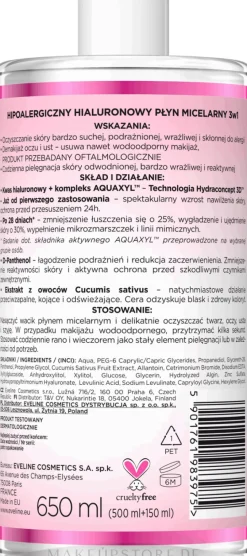 Mizellenwasser für Gesicht mit Hyaluronsäure