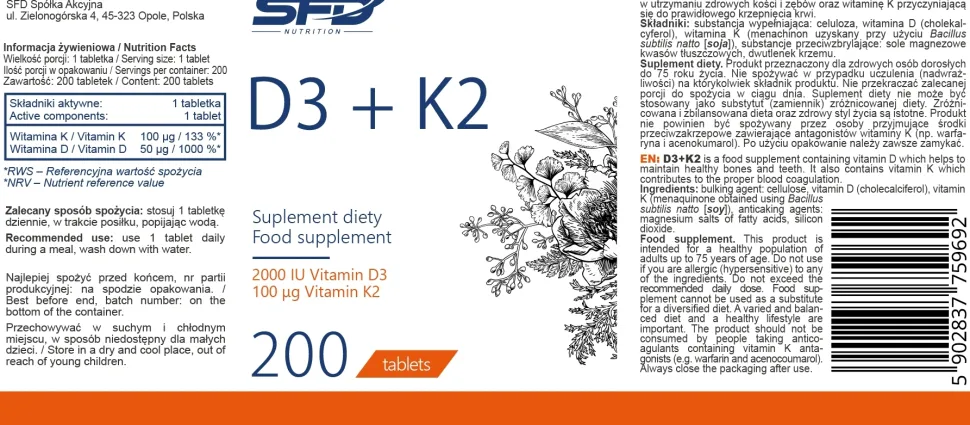 Nahrungsergänzungsmittel D3 + K2
