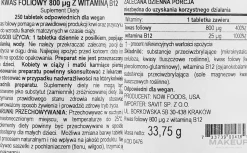 Nahrungsergänzungsmittel Folsäure 800 µg und Vitamin B12
