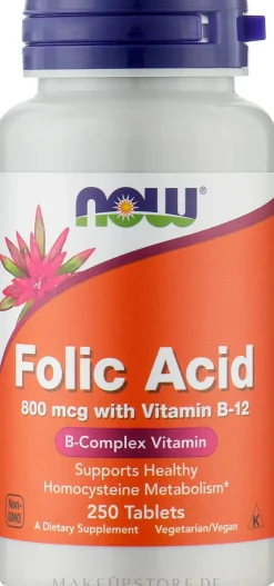 Nahrungsergänzungsmittel Folsäure 800 µg und Vitamin B12