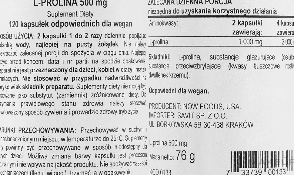 Nahrungsergänzungsmittel für die Gelenke L-Prolin 500 mg