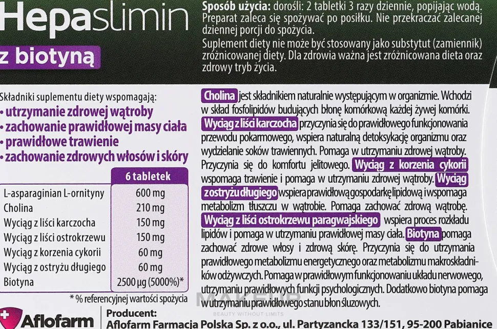 Nahrungsergänzungsmittel Hepaslimin mit Biotin