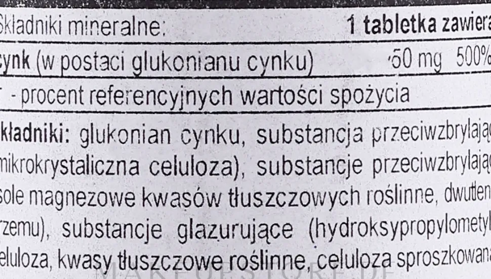 Nahrungsergänzungsmittel Zink 50 mg 100 Tabletten