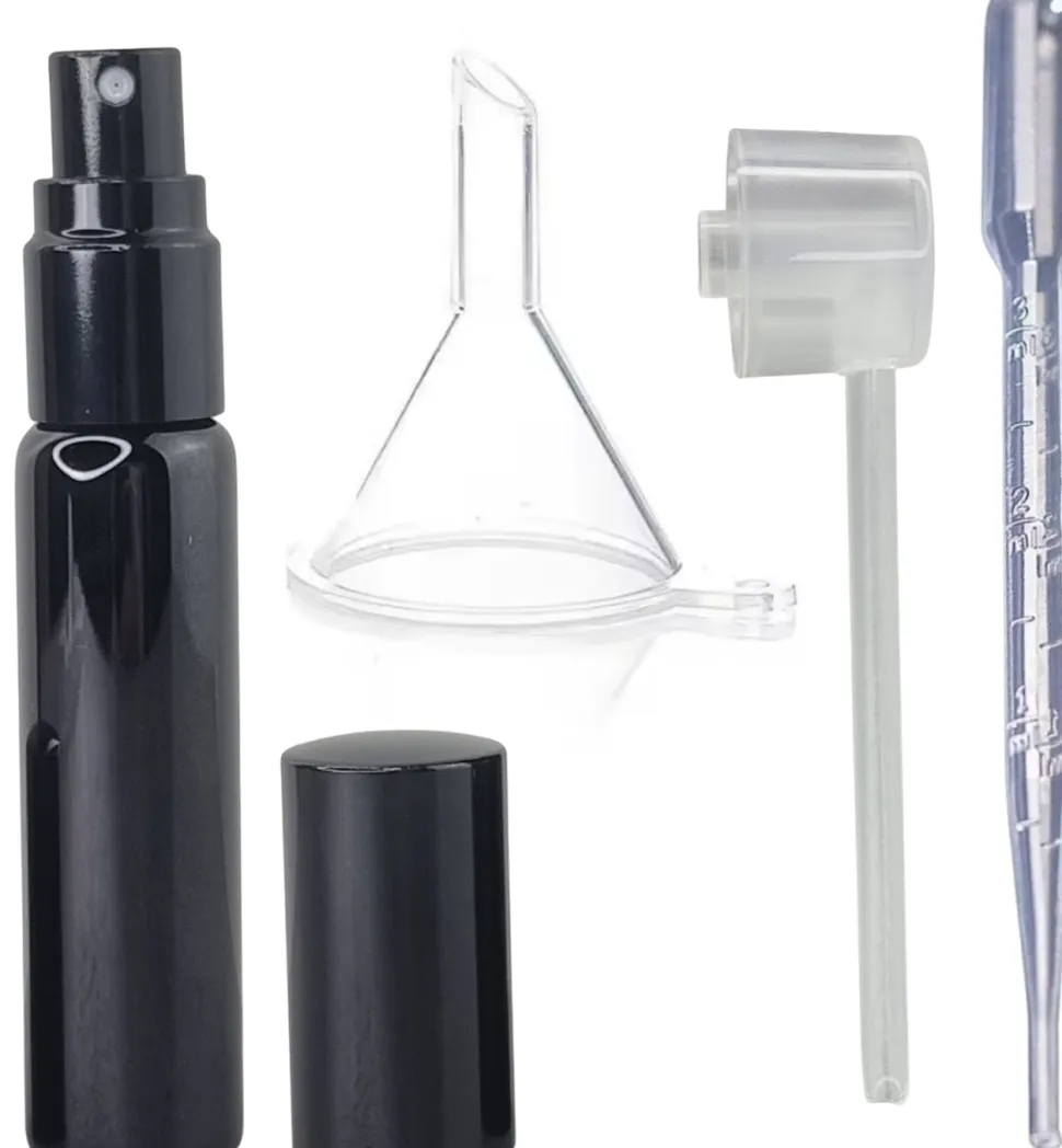 Parfümzerstäuber mit Pipette und Trichter, 10 ml, schwarz