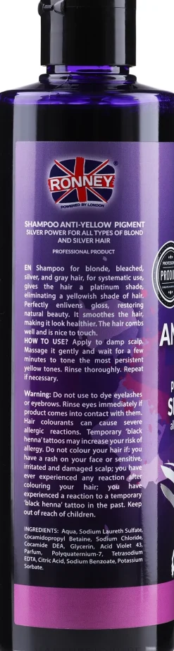 Professionelles silbernes Shampoo gegen Gelbstich für blondes und graues Haar