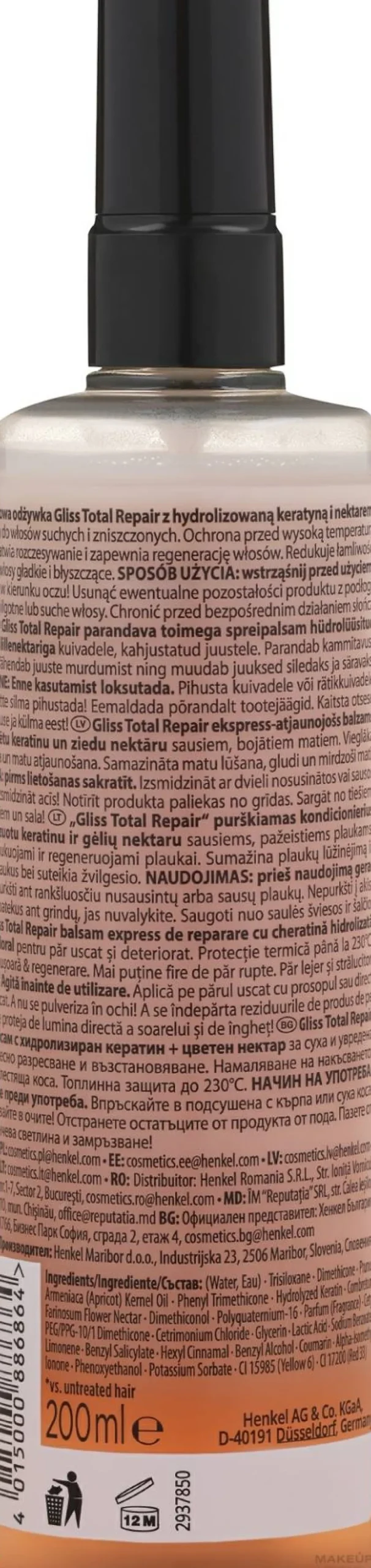Regenerierender Conditioner mit Keratin für trockenes und strapaziertes Haar ohne Ausspülen
