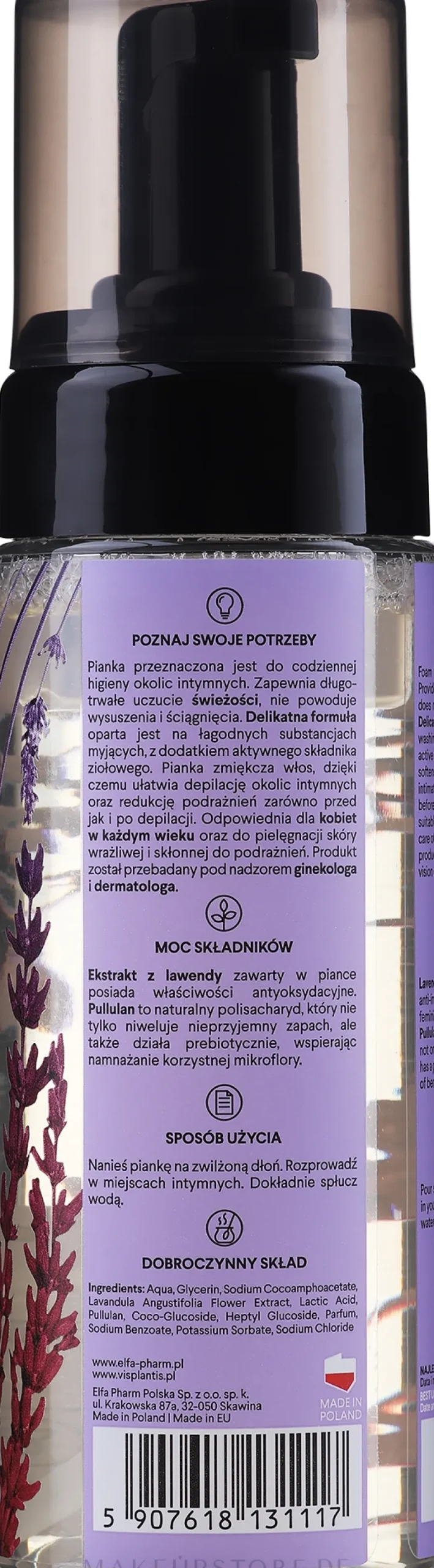 Reinigungsschaum für die Intimhygiene mit Lavendel, Milchsäure und Pullulan