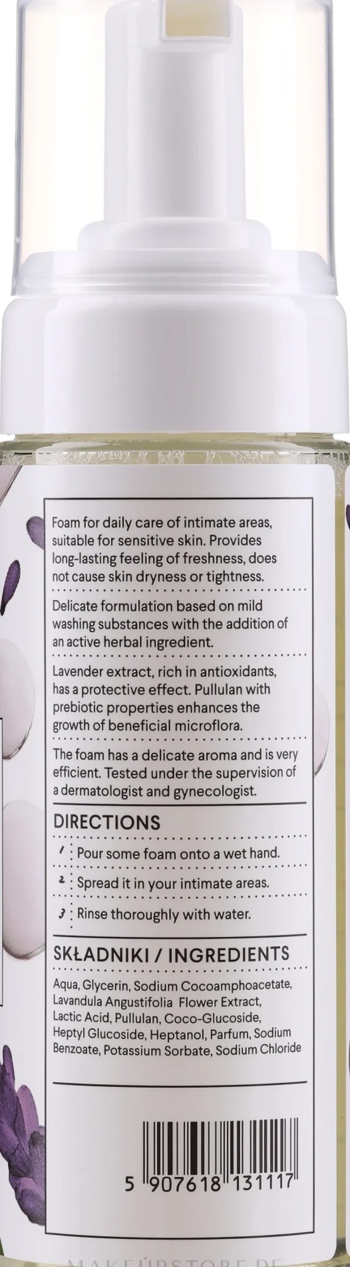 Reinigungsschaum für die Intimhygiene mit Lavendel, Milchsäure und Pullulan