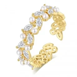 Ring aus Chirurgenstahl, 14 Karat vergoldet, mit Zirkonia und Perlen, PST934