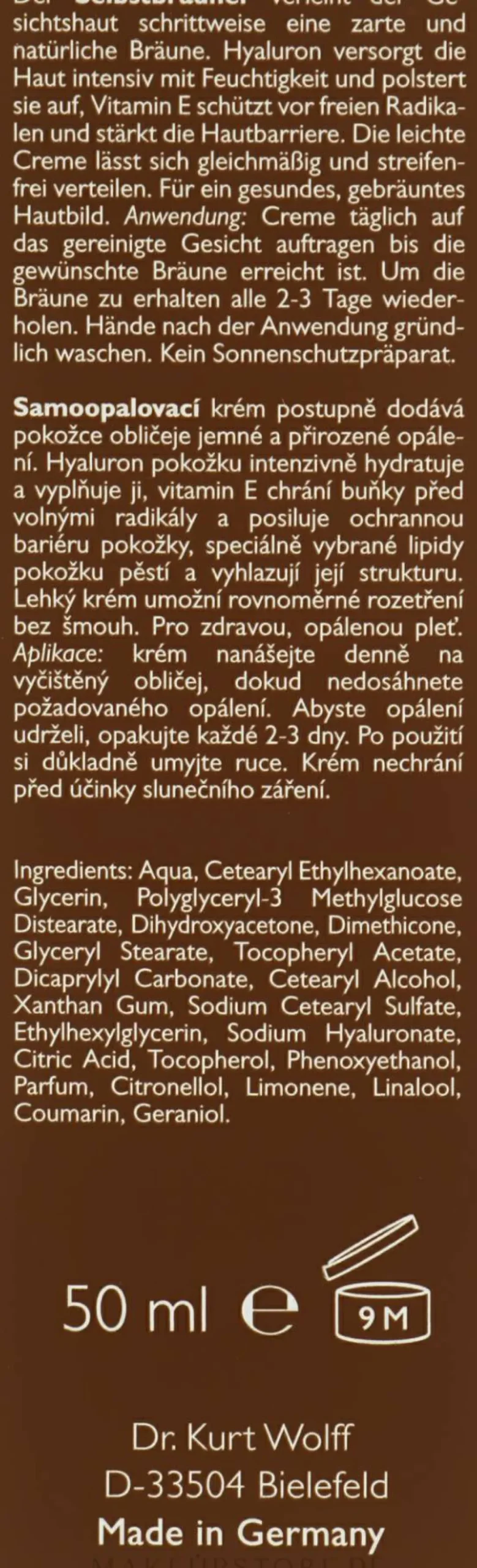 Selbstbräuner für das Gesicht mit Hyaluronsäure und Vitamin E