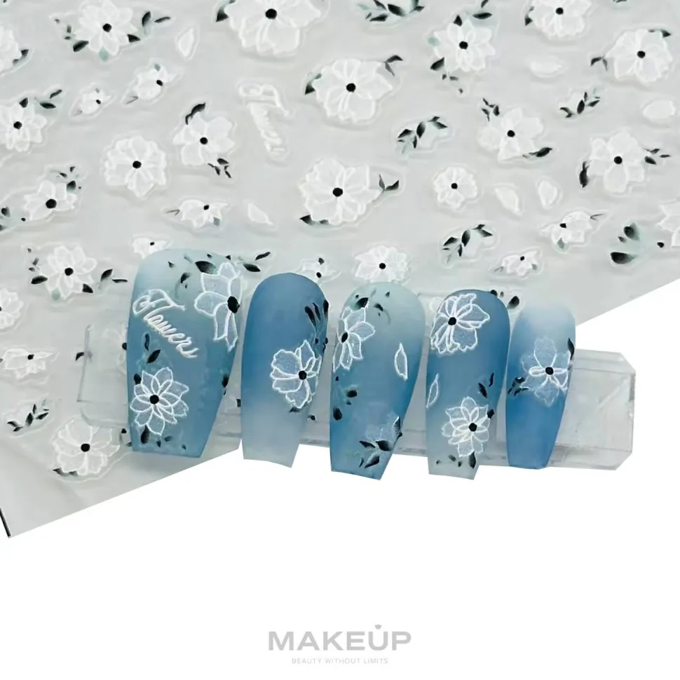 Selbstklebende Nagelsticker 5D weiße Blumen