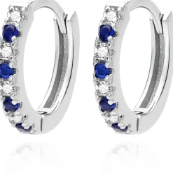 Silberne Ohrringe mit blauen Zirkonen, rund