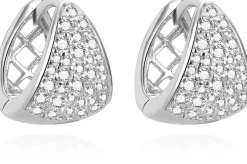 Silberne Ohrringe mit Zirkonen, oval