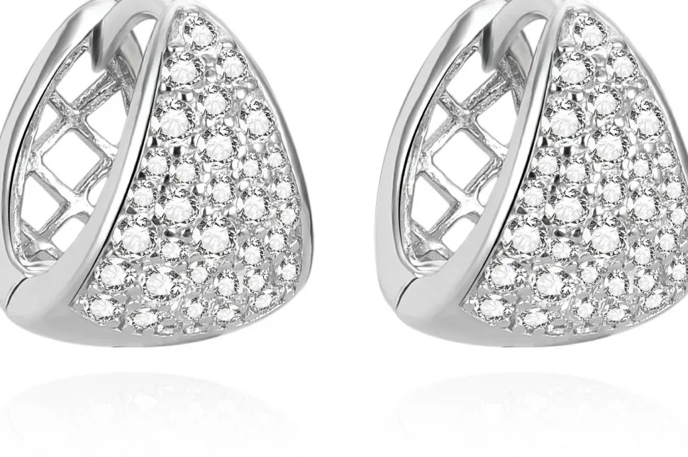 Silberne Ohrringe mit Zirkonen, oval