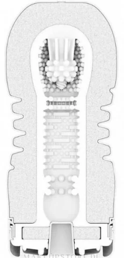 Silikon-Masturbator mit Sanduhrform und Ventilstruktur rot-weiß