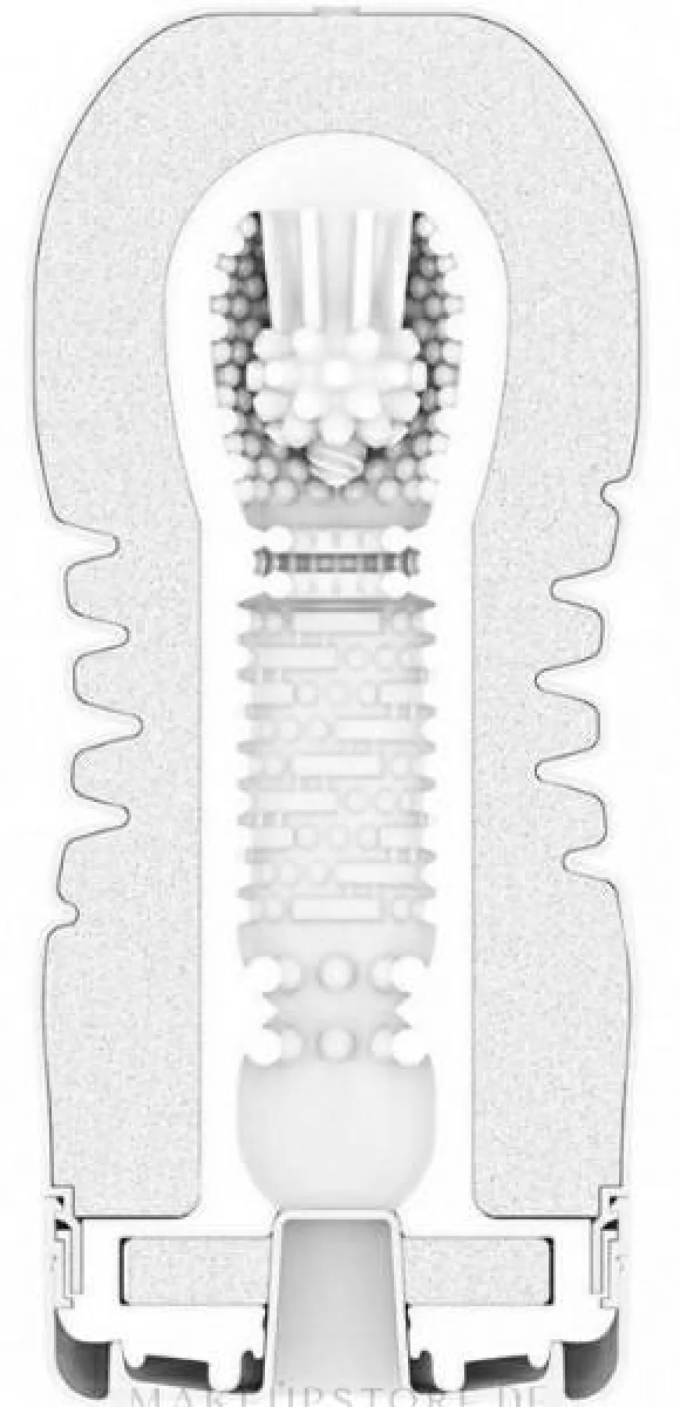Silikon-Masturbator mit Sanduhrform und Ventilstruktur rot-weiß