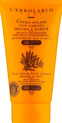 Sonnenschutzcreme für Körper und Gesicht mit Karotten, Sesamöl und Sheabutter für überempfindliche Haut SPF 30